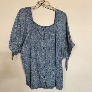 LC Lauren Conrad Navy Floral Blouse